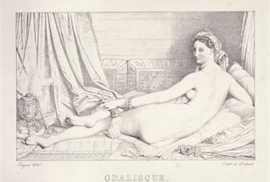 L&39;Odalisque Couchee、1825（紙にリソとカーボンインク） 作： Jean Auguste Dominique Ingres